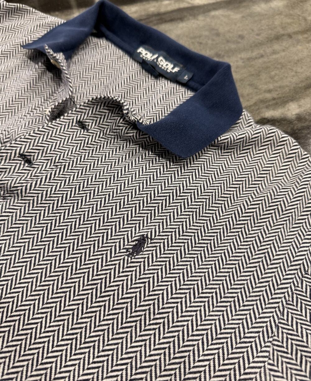 Polo Golf Ralph Lauren Polo Shirt Mens Large Herringbone Navy White Golf Polo